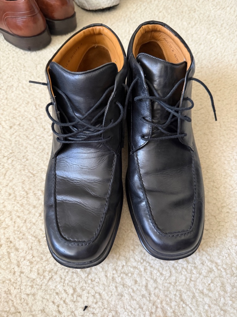 Cole Haan Black Leather Lace-Up Moc Toe Boots -wore twice